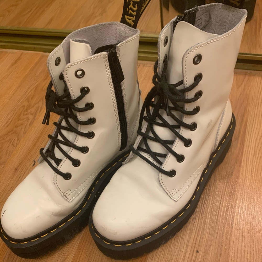 white leather platform dr. martens